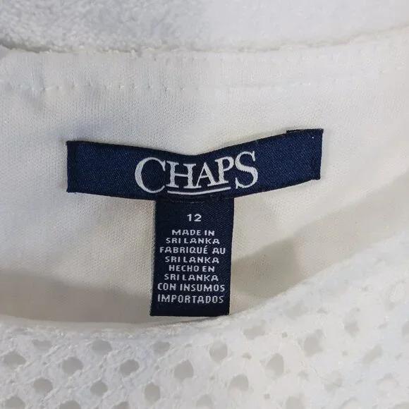 Chaps, Cream Eyelet Dress, Size 12, Sleeveless, Wide Neck, Zip Back - Picture 2 of 16